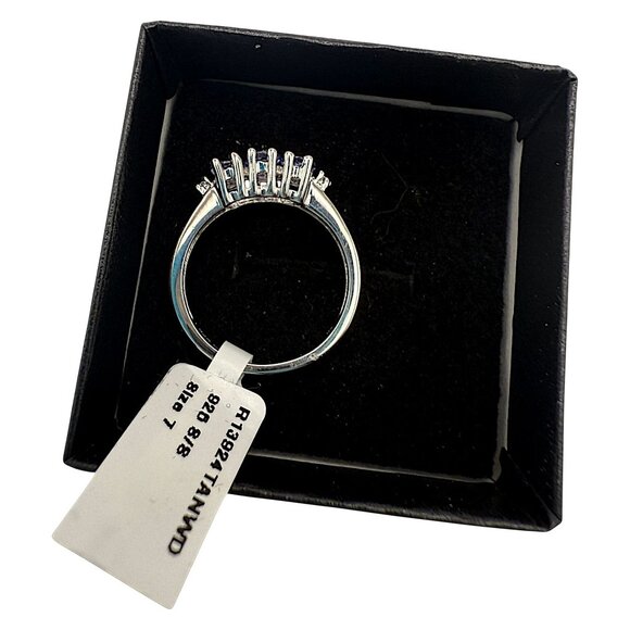 Tanzanite & Diamond Accent Rhodium Plated Sterling Silver Designer Ring Size 7 - Picture 4 of 5